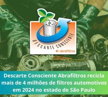 Descarte Consciente Abrafiltros recicla mais de 4 milhões de filtros automotivos em 2024 no estado de São Paulo