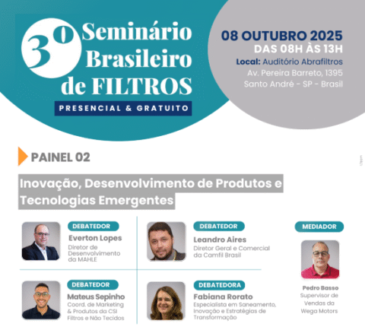 Inovação e tecnologias emergentes na filtração serão assuntos do 3° Seminário Brasileiro de Filtros